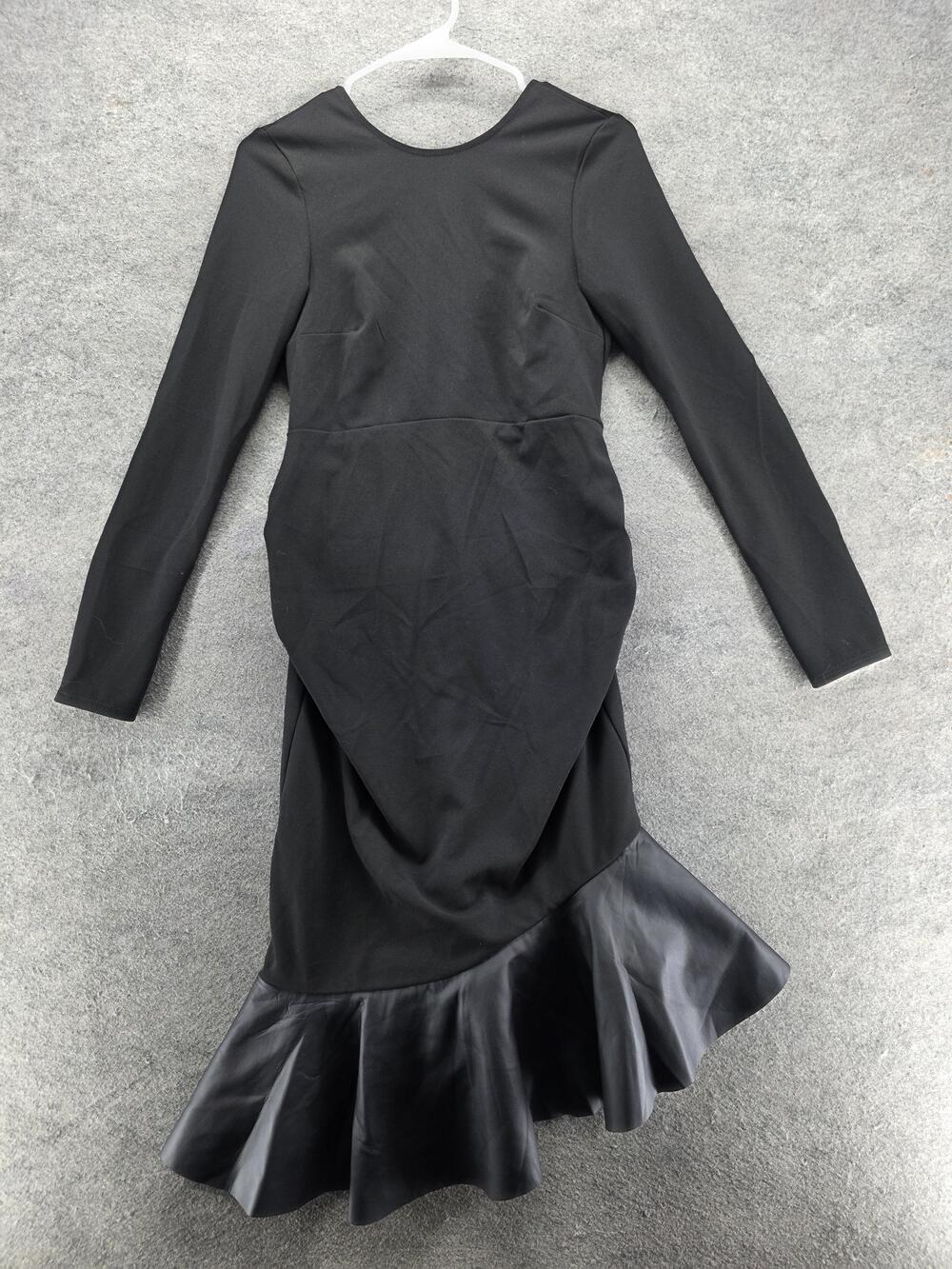 ASOS Dress Womens 4 Black Mermaid Midi V-Neck Long Sleeve Maternity Faux Leather